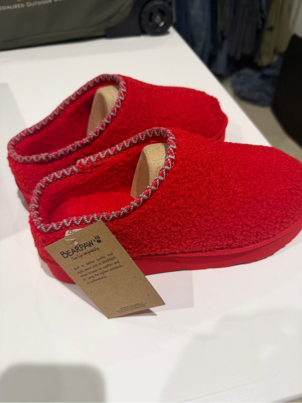 BearPaw Red Sherpa Slip-On Slippers